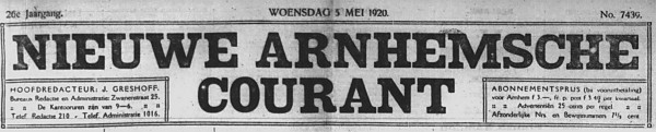Nieuwe Arnhemsche Courant 5
                  mei 1920