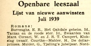 Leeszaal Den Helder
          aanwinsten juli 1939